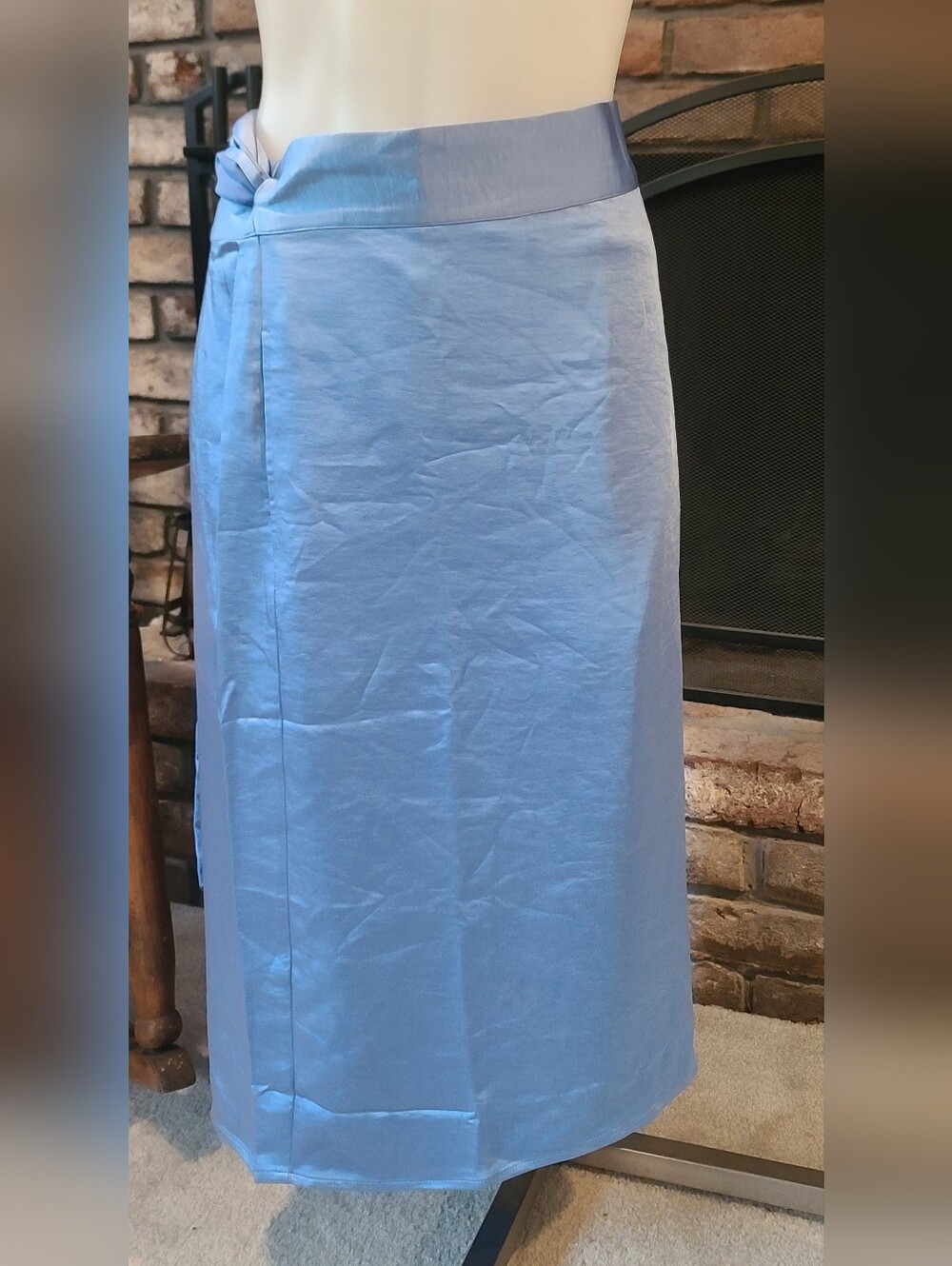 Wildfang Satin Wrap Light Blue Midi Skirt Size XL NWT